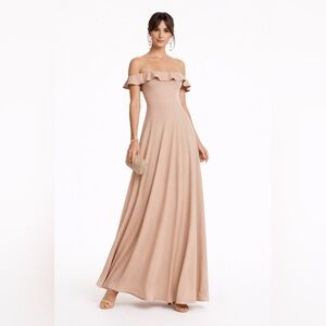 REFORMATION Champagne Off Shoulder Ruffle Maxi Dress Floor Length NWT Size 4P